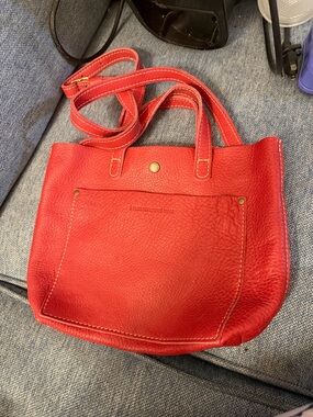 Portland Leather Red Pebbled Shoulder Bag with Front Pocket